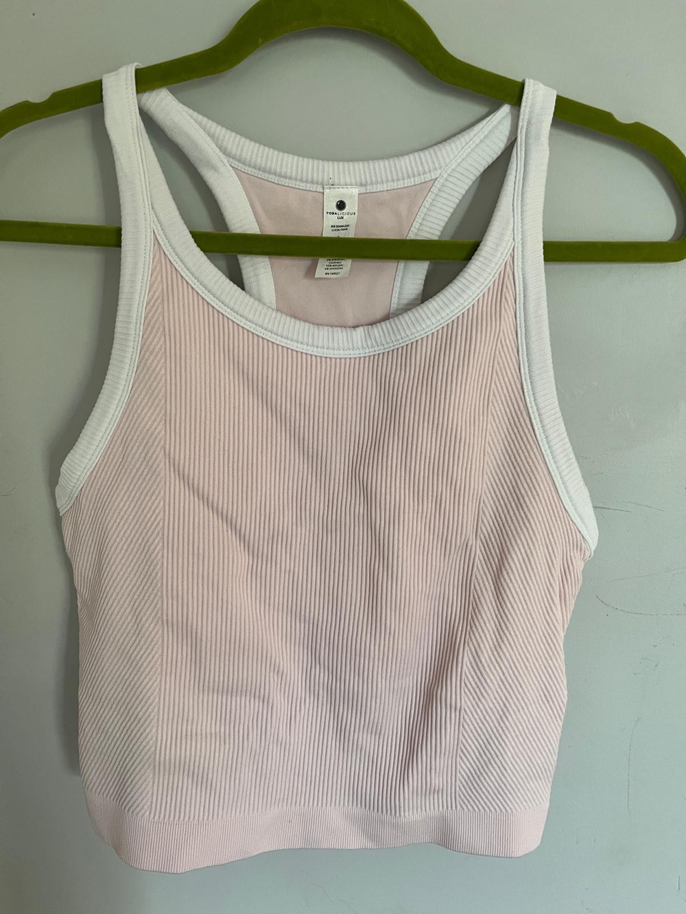 Yogalicious Light Pink Ribbed Tank with White Trim